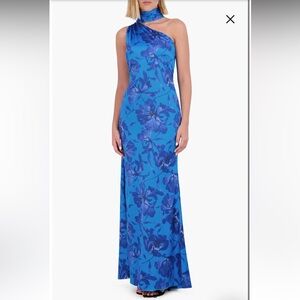 Vince Camuto Floral Mock Neck One-Shoulder Gown